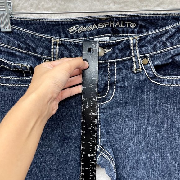 Y2K 2000s Low Rise Bootcut Flare Jeans Womens 6 27 Dark Wash Contrast Stitching - Picture 6 of 9